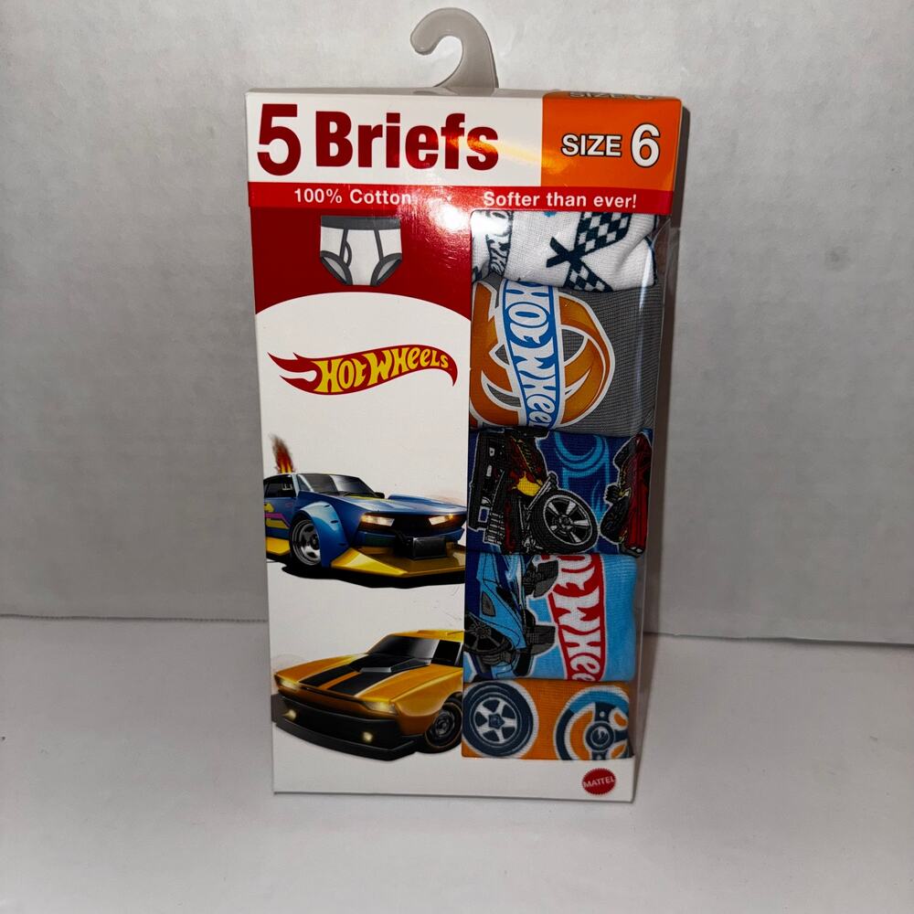 New in package 5 pair Hot Wheels Boys Briefs Size 6